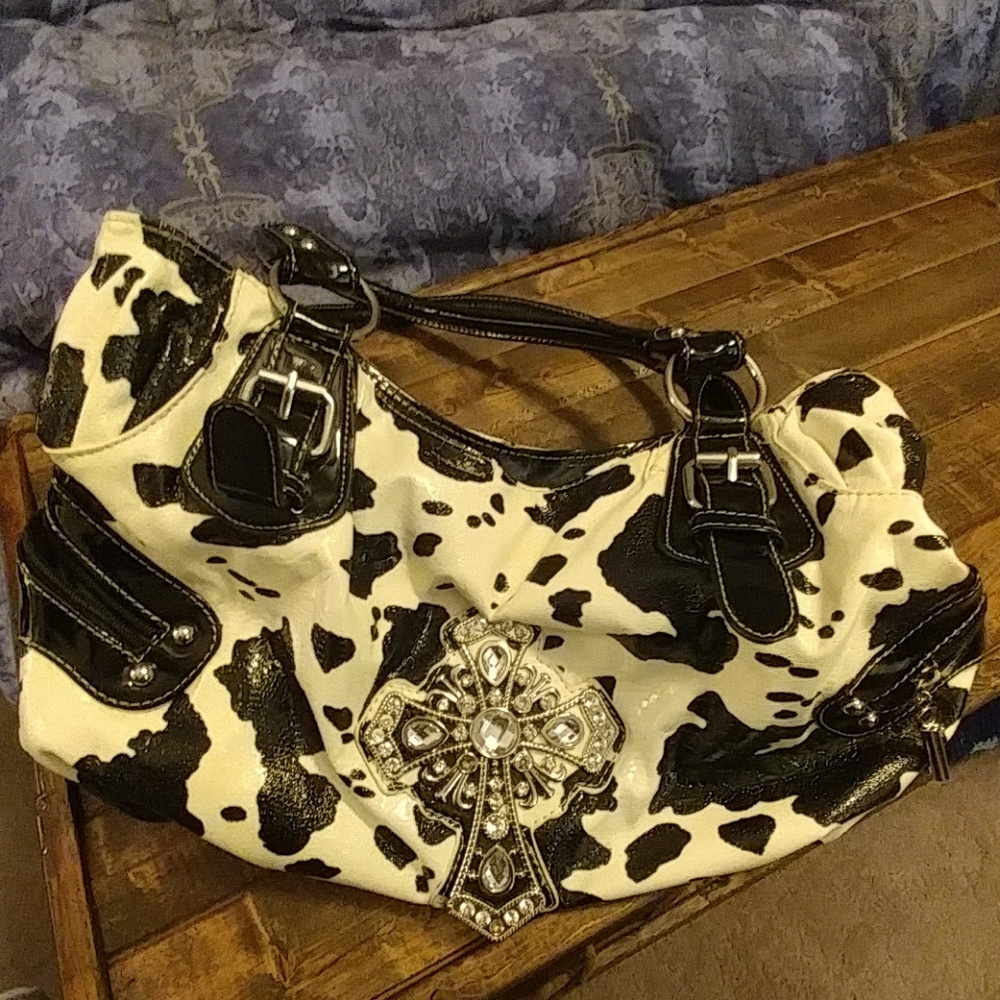 Cow print satchel bag